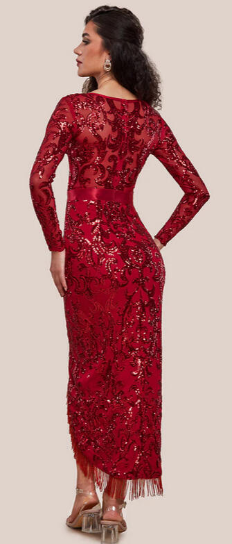 0876 Seven/eighths dress embroidered with lined sequins