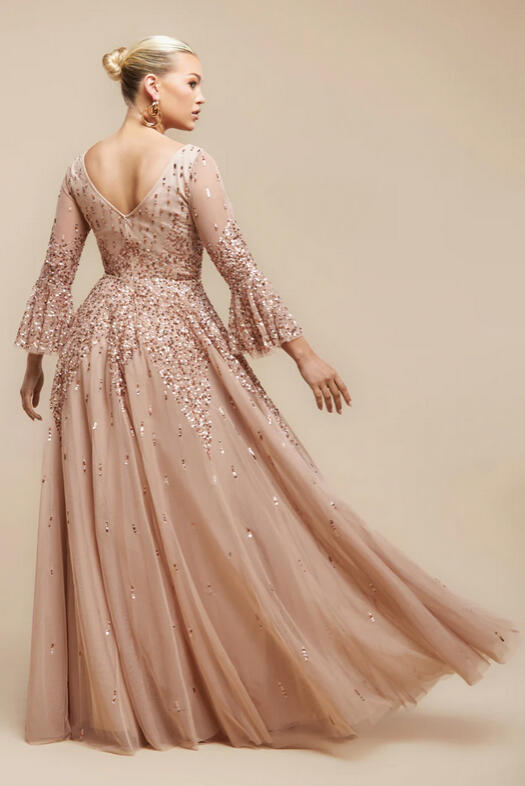 Multi-colored tulle dress lined with multi-color sequins 0956