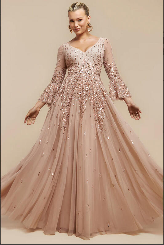 Multi-colored tulle dress lined with multi-color sequins 0956