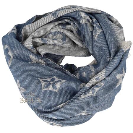 Sciarpa donna Luxe Monogram Blue Viscosa Cashmere e Lana