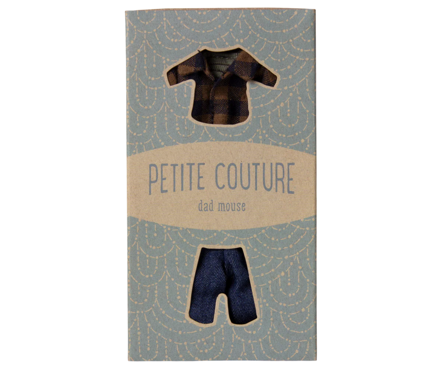 Completino jeans e camicia a scacchi per Babbo e Mamma Topini/Elfi magnetici