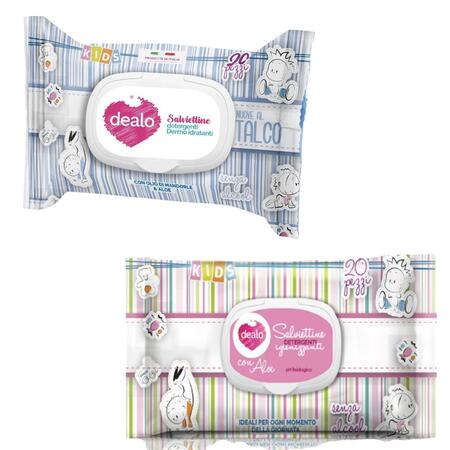 DEALO SALVIETTINE IMBEVUTE KIDS 20 PEZZI (Confezione da 48 pezzi) 