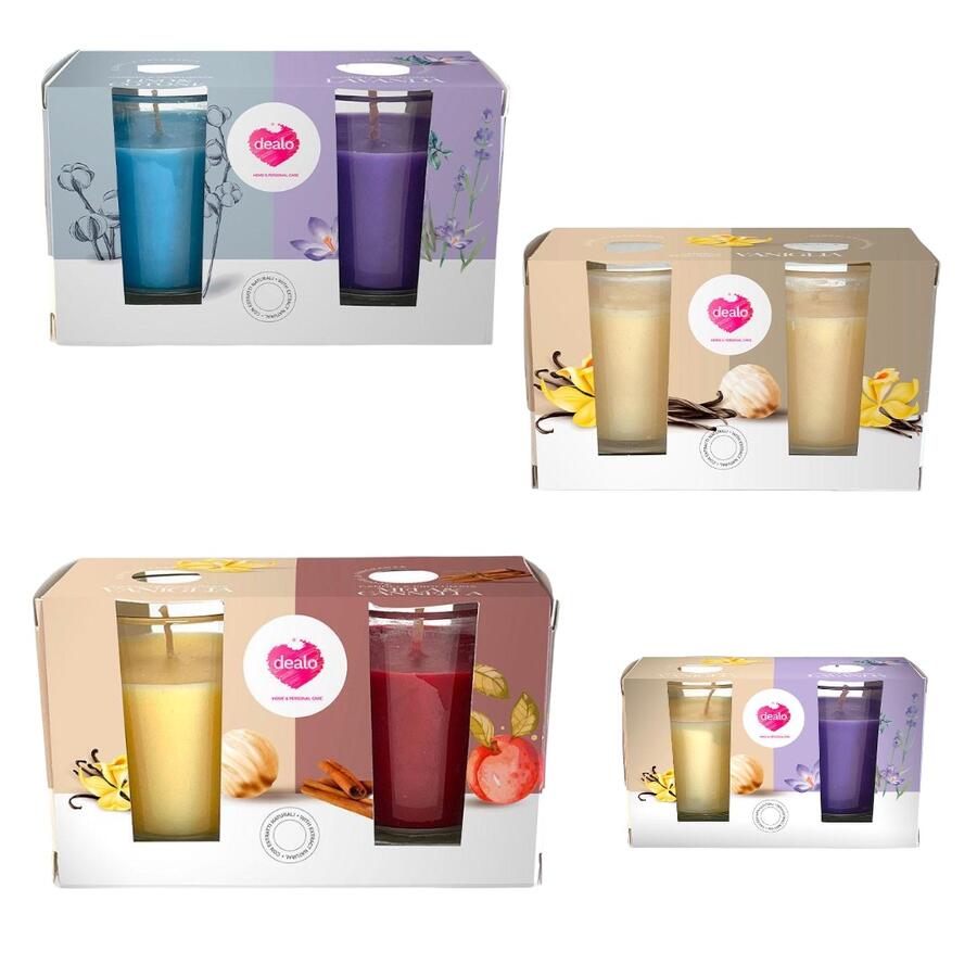 DEALO CANDELE PROFUMATE IN VETRO 2 PEZZI (Confezione da 24 pezzi)