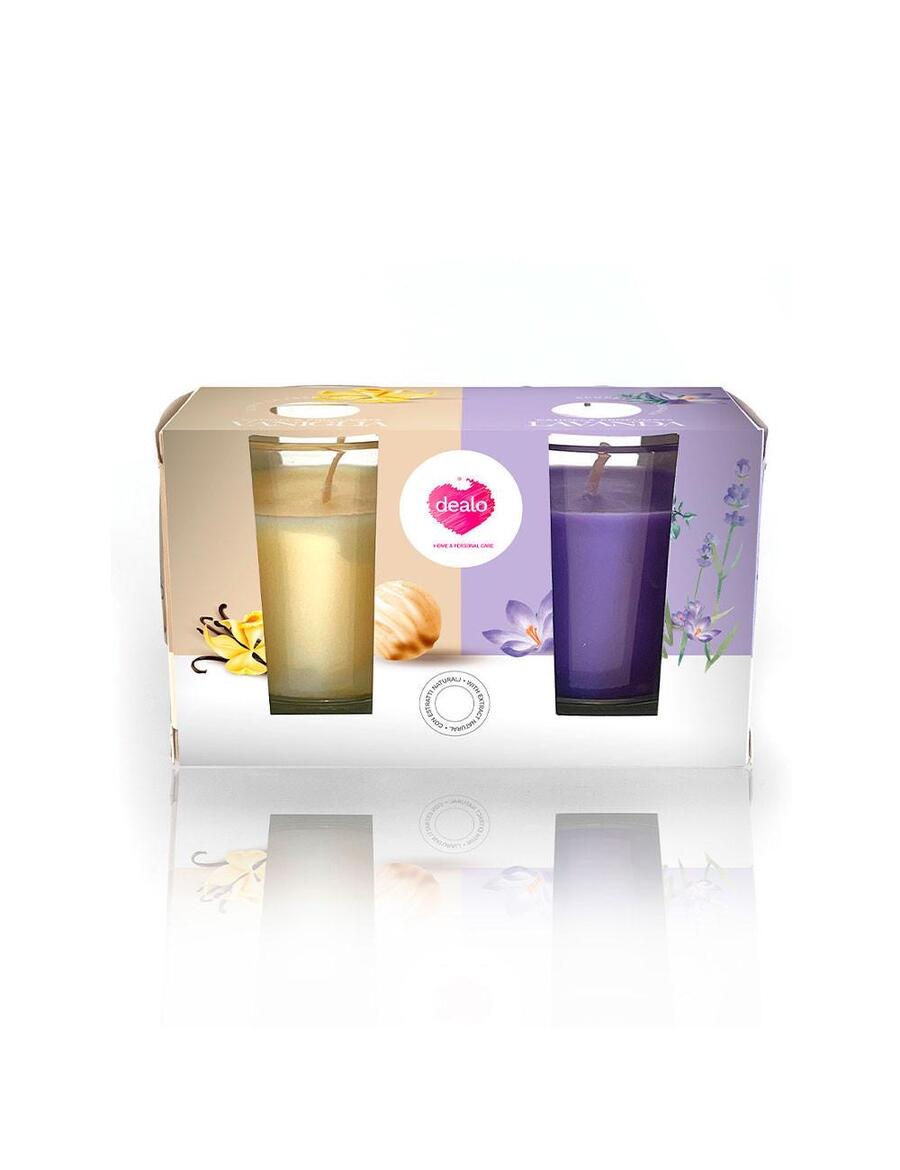 DEALO CANDELE PROFUMATE IN VETRO 2 PEZZI (Confezione da 24 pezzi)