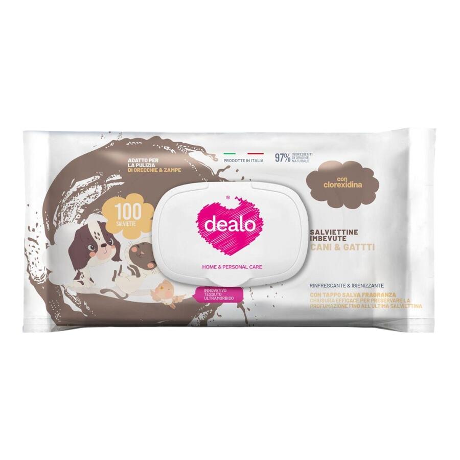 DEALO SALVIETTINE CANI E GATTI 100 PEZZI (Confezione da 12 pezzi) 