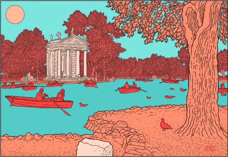 EMILIO LECCE, STAMPA SU PANNELLO FOREX ULTRA LEGGERO 70x100 cm: VILLA BORGHESE