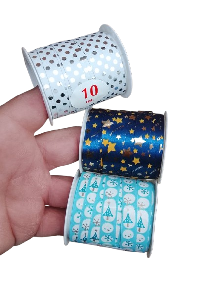 Confezione 12 rotoli nastri natalizi assortiti