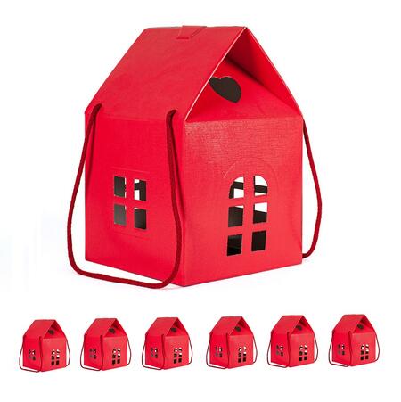 Set 6 Scatole Regalo CASETTA Rossa in Cartoncino Effetto Lino (29,5 x 20 cm) - Ideale Natale/Bomboniere