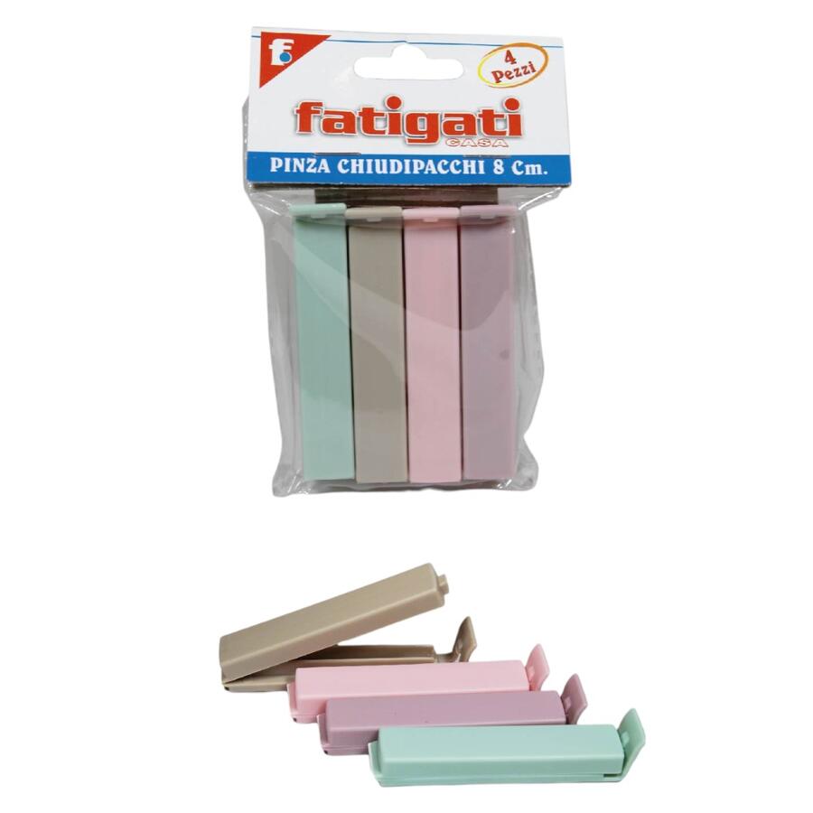 FATIGATI PINZA CHIUDIPACCHI 4 PEZZI 8 CM (Confezione da 12 pezzi) 