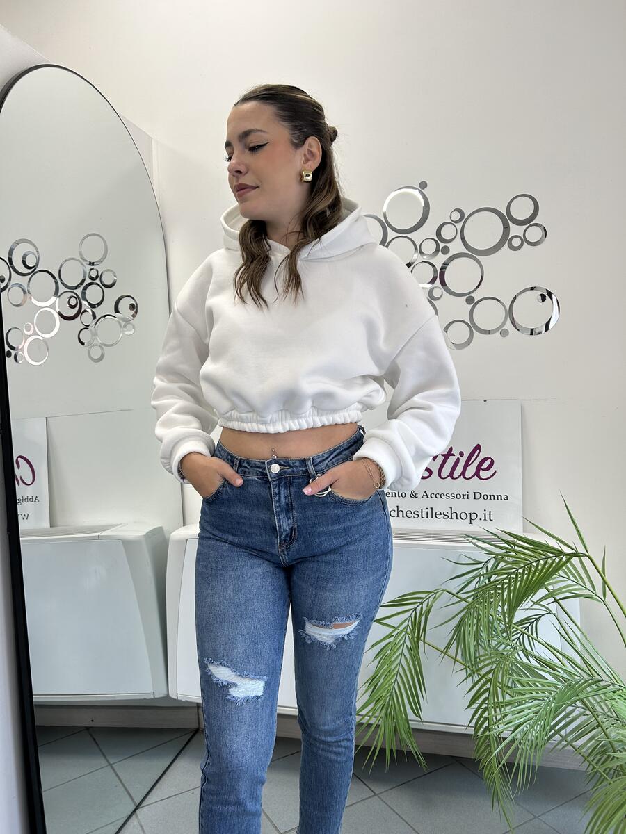 NOVITÀ Felpina crop con cappuccio felpata