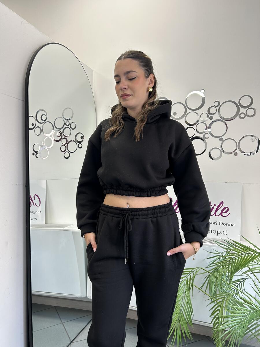 NOVITÀ Felpina crop con cappuccio felpata