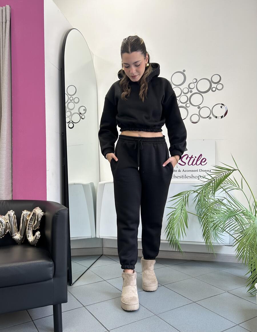 NOVITÀ Felpina crop con cappuccio felpata