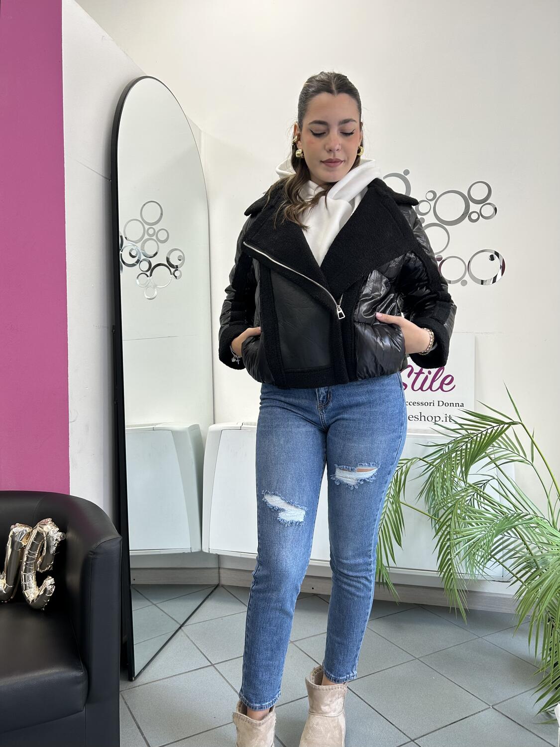 NOVITÀ Giubbotto bomber con inserti eco montone