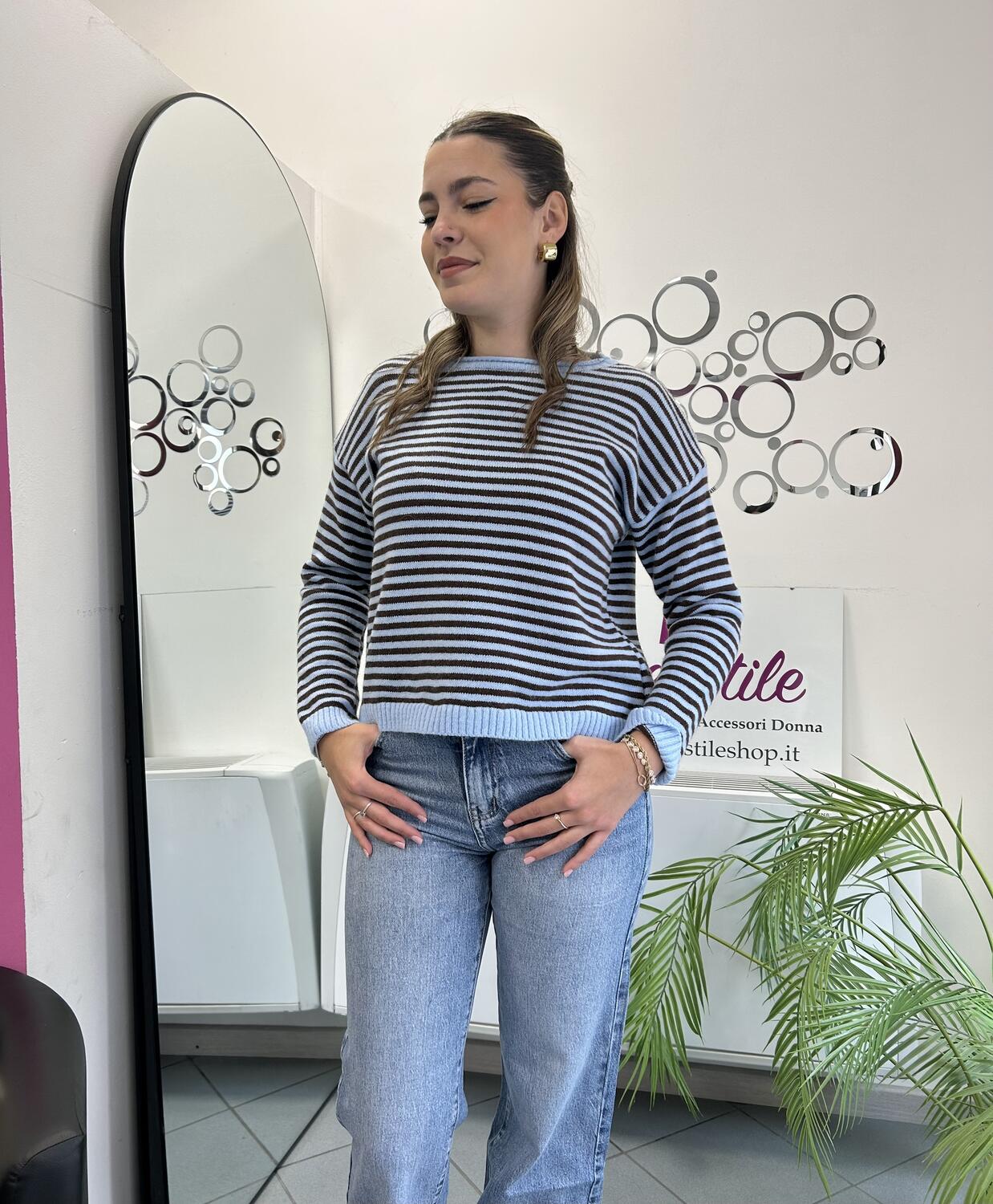 NOVITÀ Pull a righe girocollo in misto lana