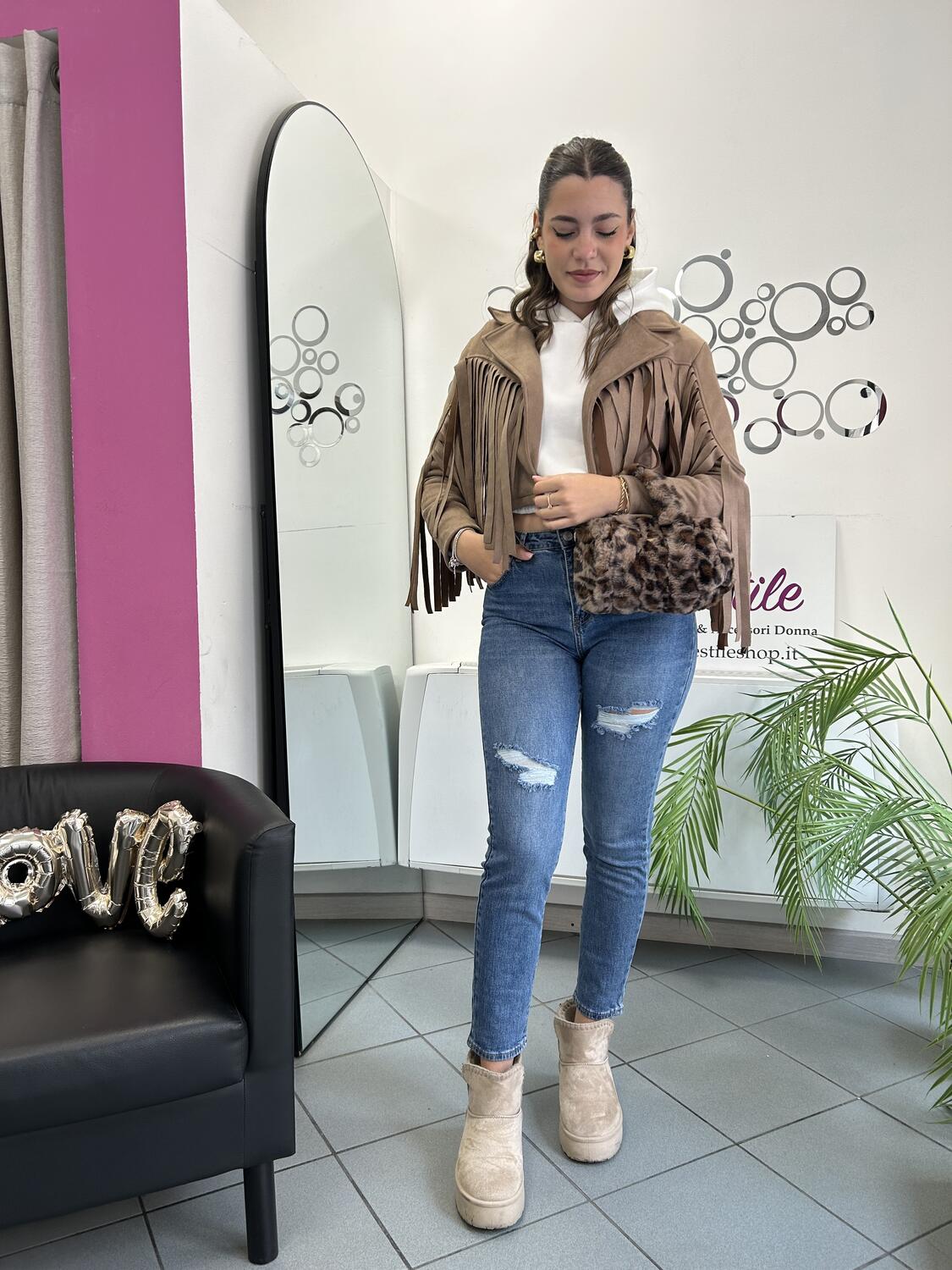 NOVITÀ Giacca scamosciata con frange