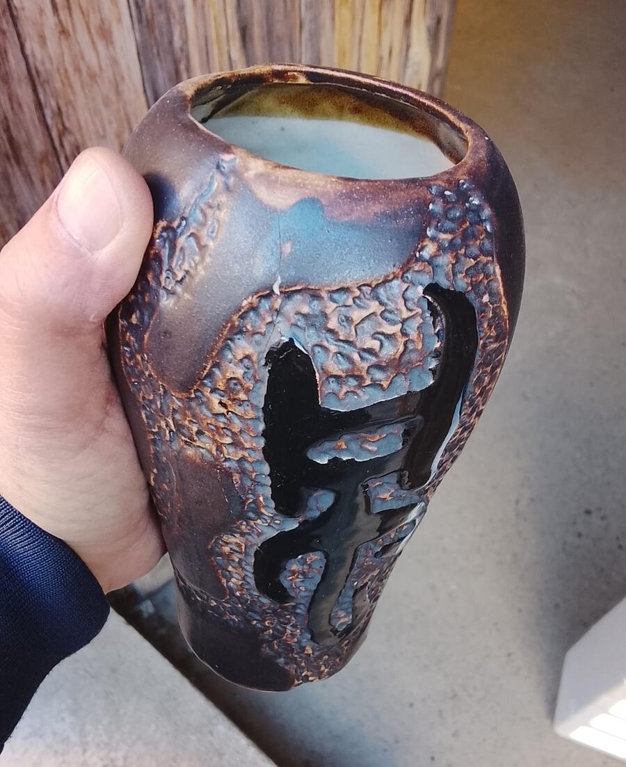 Set 2 Vasi Decorativi in Ceramica Orientale - Texture e Ideogrammi Zen