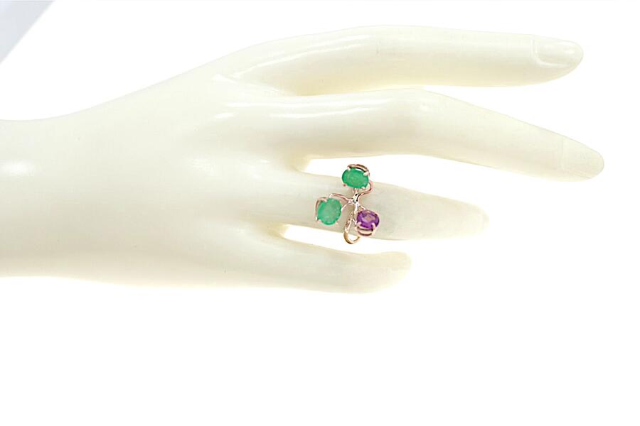 Anello in oro rosa 9K con smeraldi e ametista