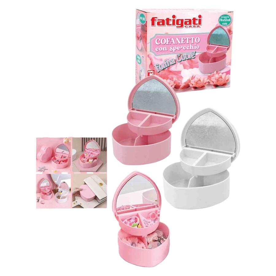 FATIGATI COFANETTO FORMA CUORE CON SPECCHIO 16X14 CM (Confezione da 12 pezzi) 