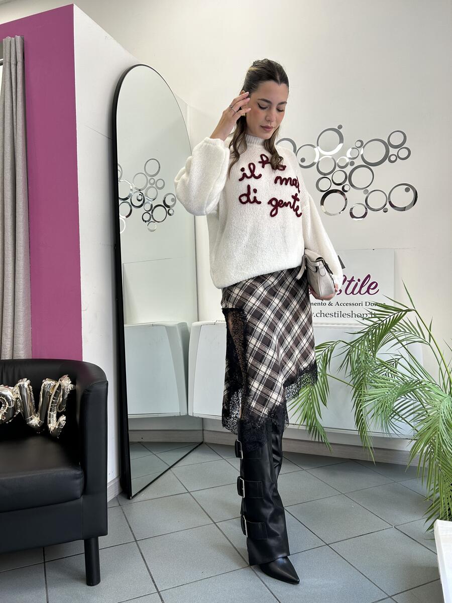 NOVITÀ Gonna asimmetrica tartan in panno e pizzo