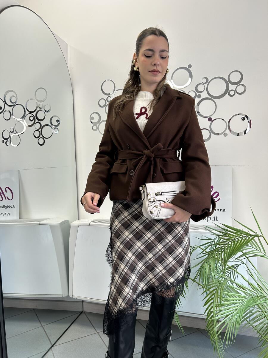 NOVITÀ Gonna asimmetrica tartan in panno e pizzo