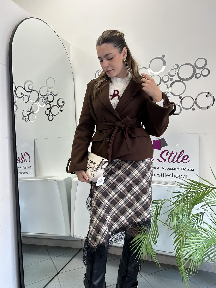 NOVITÀ Gonna asimmetrica tartan in panno e pizzo