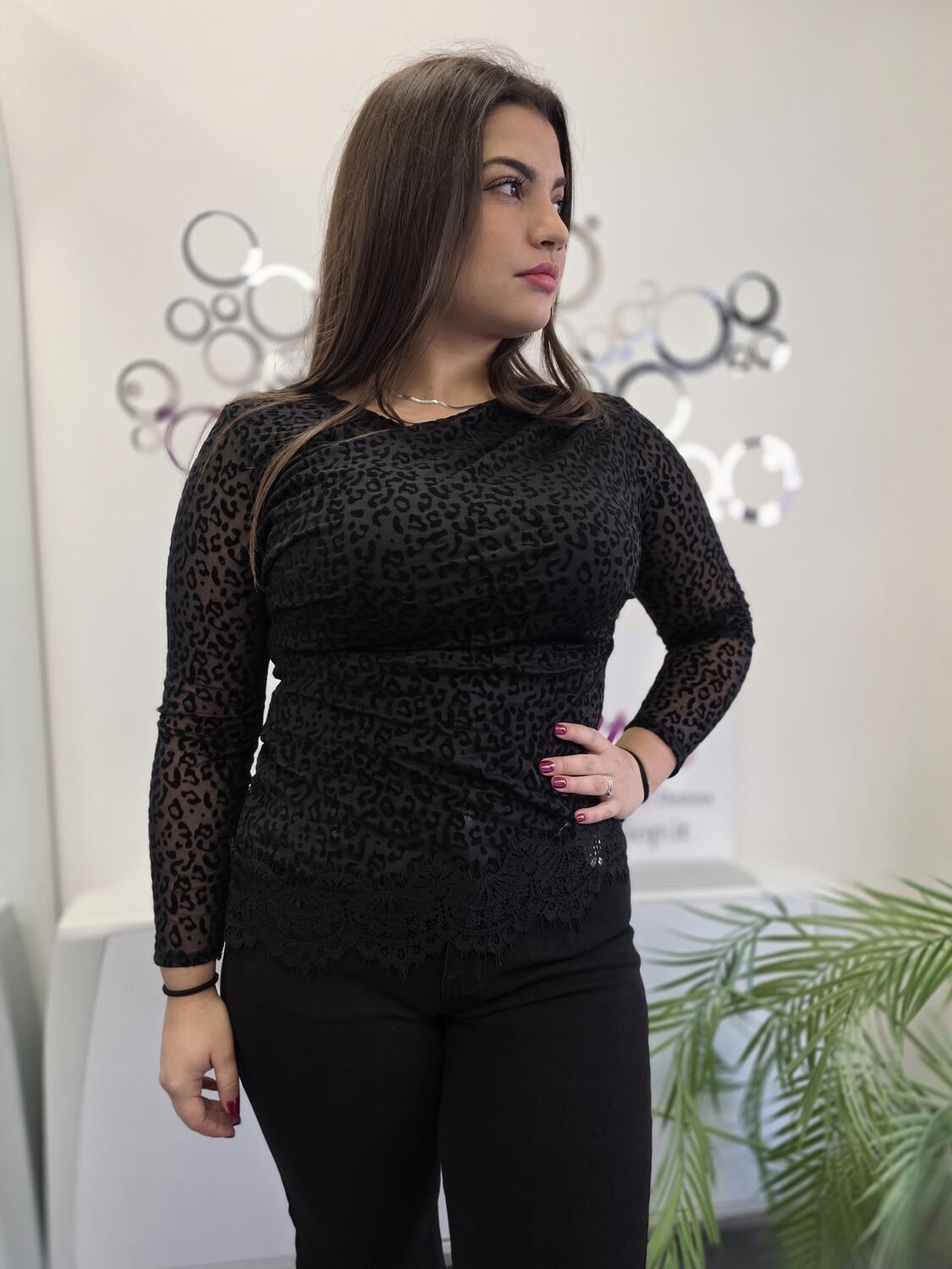 NOVITÀ Maglia maculata asimmetrica in pizzo