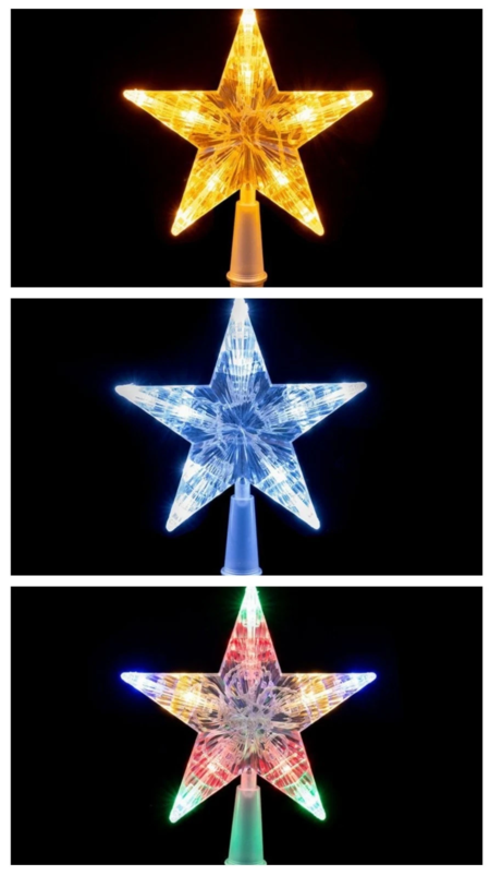 PUNTALE LUMINOSO ALBERO DI NATALE 10 LED A BATTERIA BIANCO CALDO / RGB / FREDDO