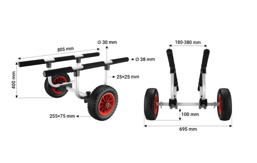 Carrello universale con gomme piene per kayak