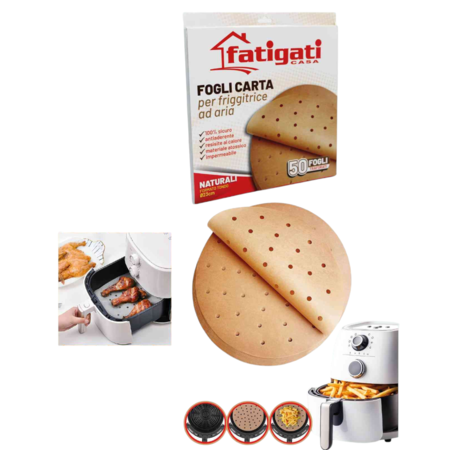 FATIGATI FOGLI PER FRIGGITRICE AD ARIA TONDI 50 PEZZI 23 CM (Confezione da 12 pezzi) 