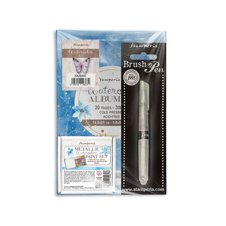 Kit watercolor: metallic water colors + album + brush pen