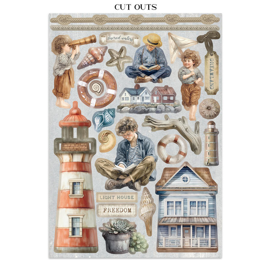 Junk Journal stickers, cut-outs, backgrounds Silent Sea