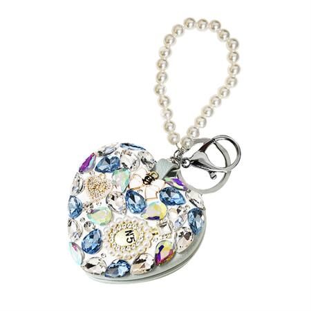 MINI SPECCHIO TRUCCO CUORE CON STRASS AZZURRO