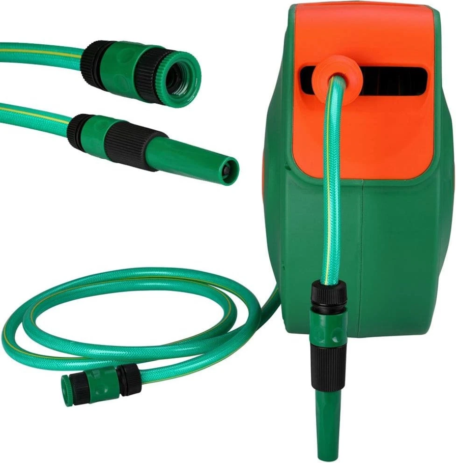 Avvolgitubo Tubo Giardino 20mt con Pistola 9 Getti Acqua Automatico da Parete 
