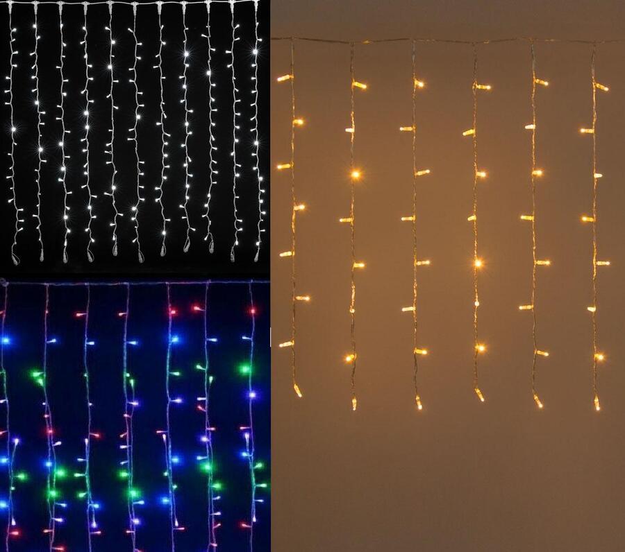 Tenda Luminosa di Natale per Esterno Natalizia BIANCO FREDDO / BIANCO CALDO / RGB MULTICOLORE PROLUNGA PIOGGIA LUCI 2 mt x 1 mt 128 led