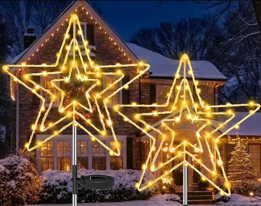 STELLA LUMINOSA LED DI NATALE 90 LED 70 x 70 cm BIANCO CALDO DA ESTERNO 8 GIOCHI