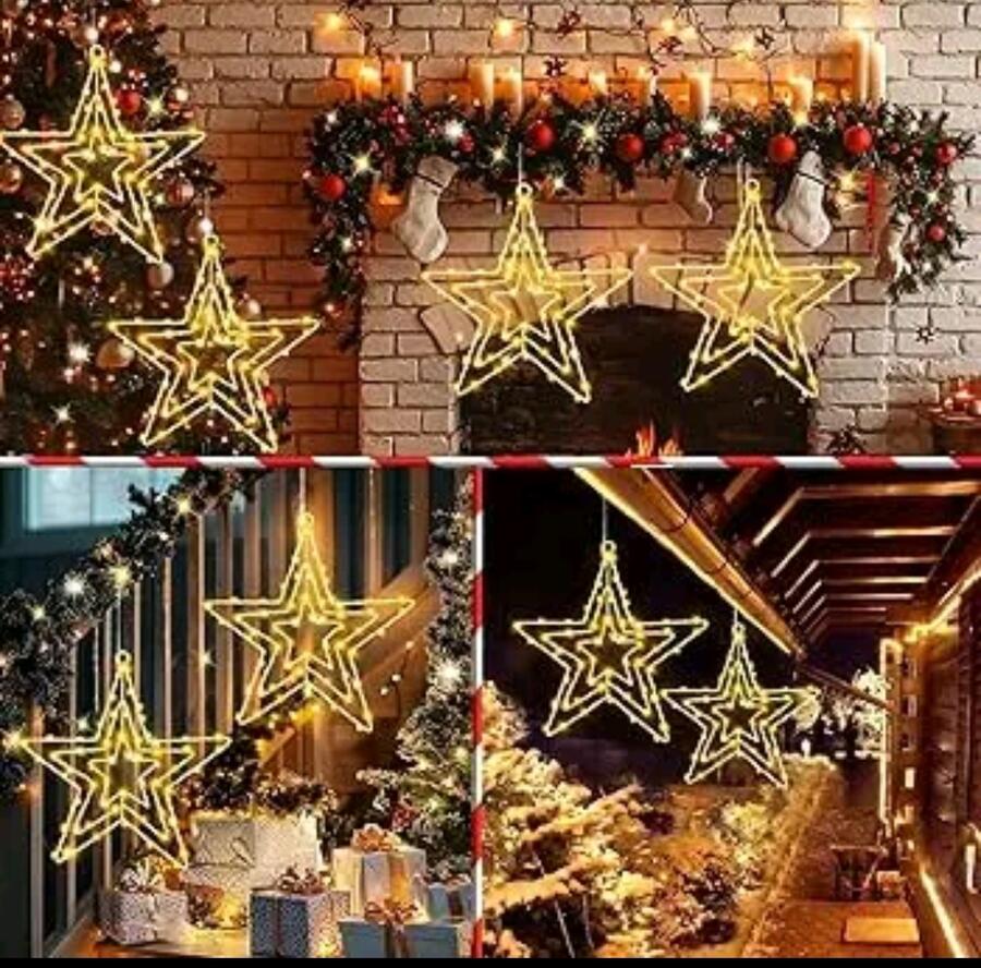 STELLA LUMINOSA LED DI NATALE 90 LED 70 x 70 cm BIANCO CALDO DA ESTERNO 8 GIOCHI