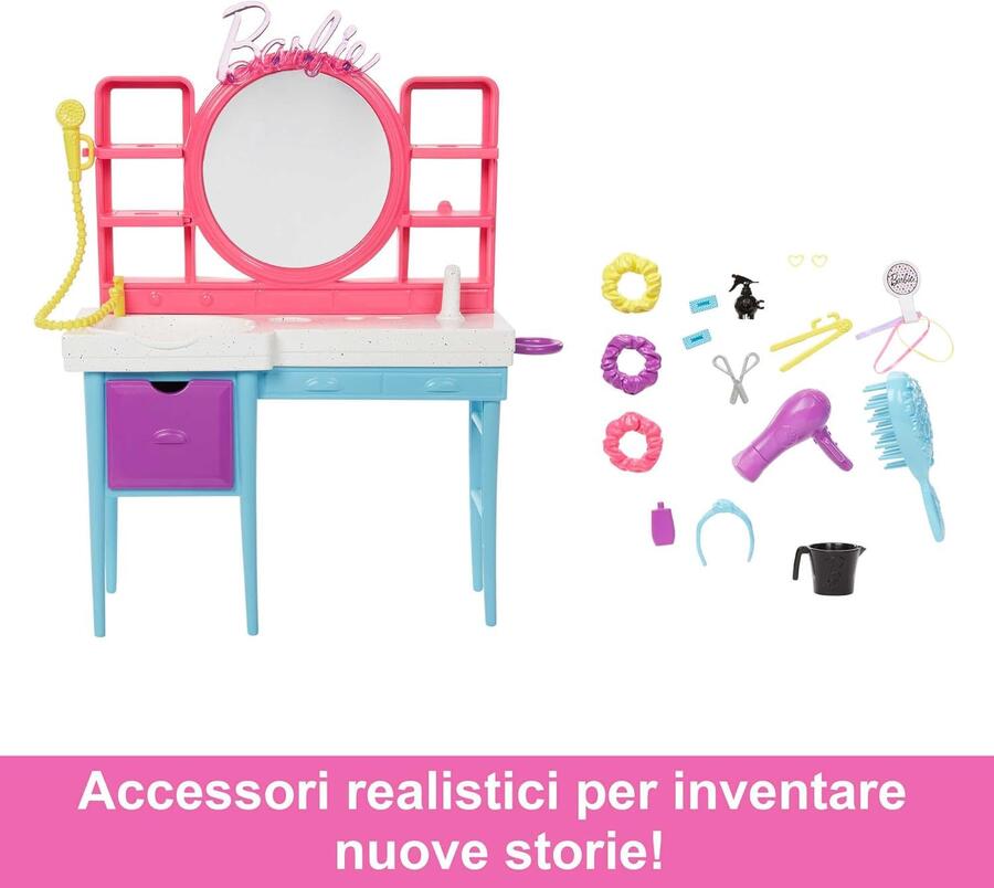 Barbie Salone di Bellezza con bambola - Mattel - HKV00 - 3+