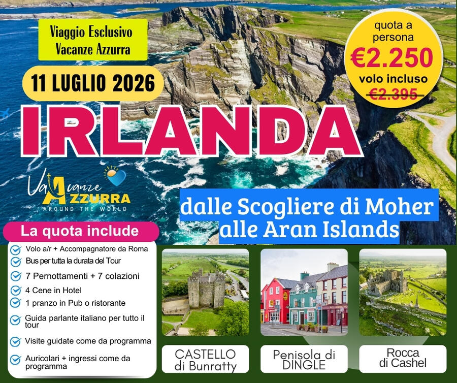 11 LUGLIO 2026 TOUR IRLANDA 8 GIORNI 