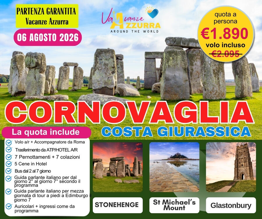 06 AGOSTO 2026 CORNOVAGLIA E COSTA GIURASSICA