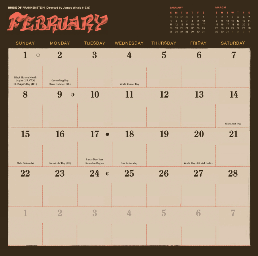 Calendario da parete 2026, 30,5x30,5 cm: Classic Horror Movies