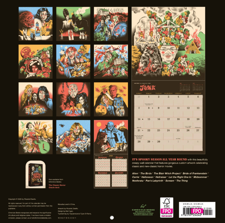 Calendario da parete 2026, 30,5x30,5 cm: Classic Horror Movies