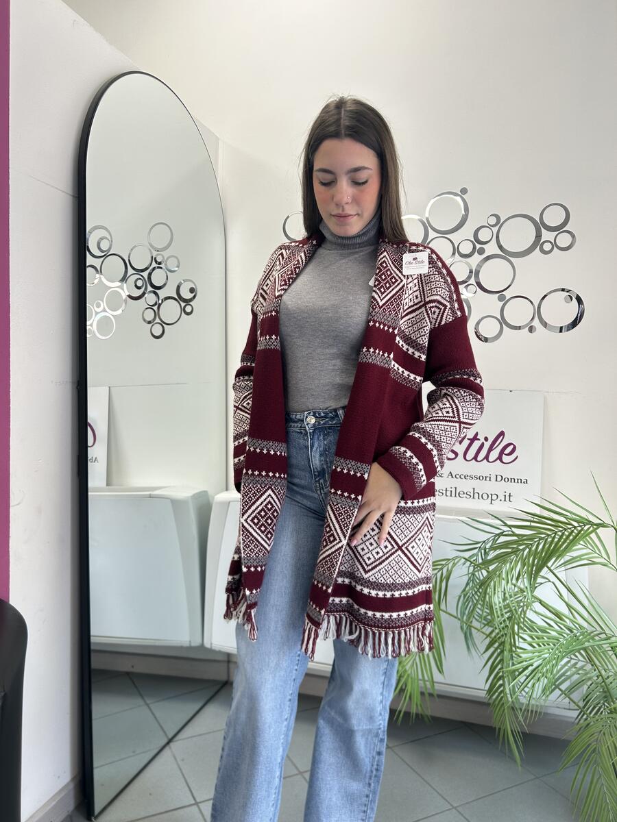 NOVITÀ Cardigan lungo a fantasia con frange
