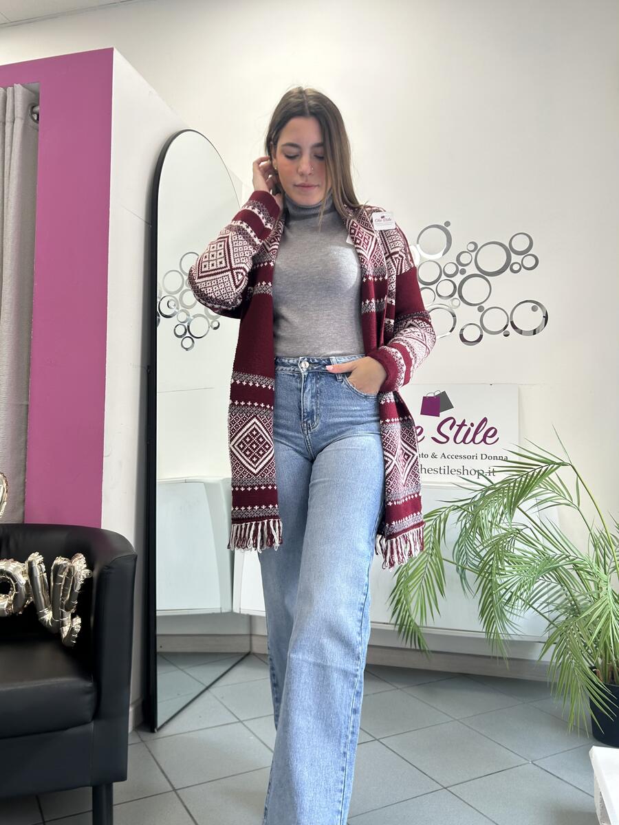 NOVITÀ Cardigan lungo a fantasia con frange