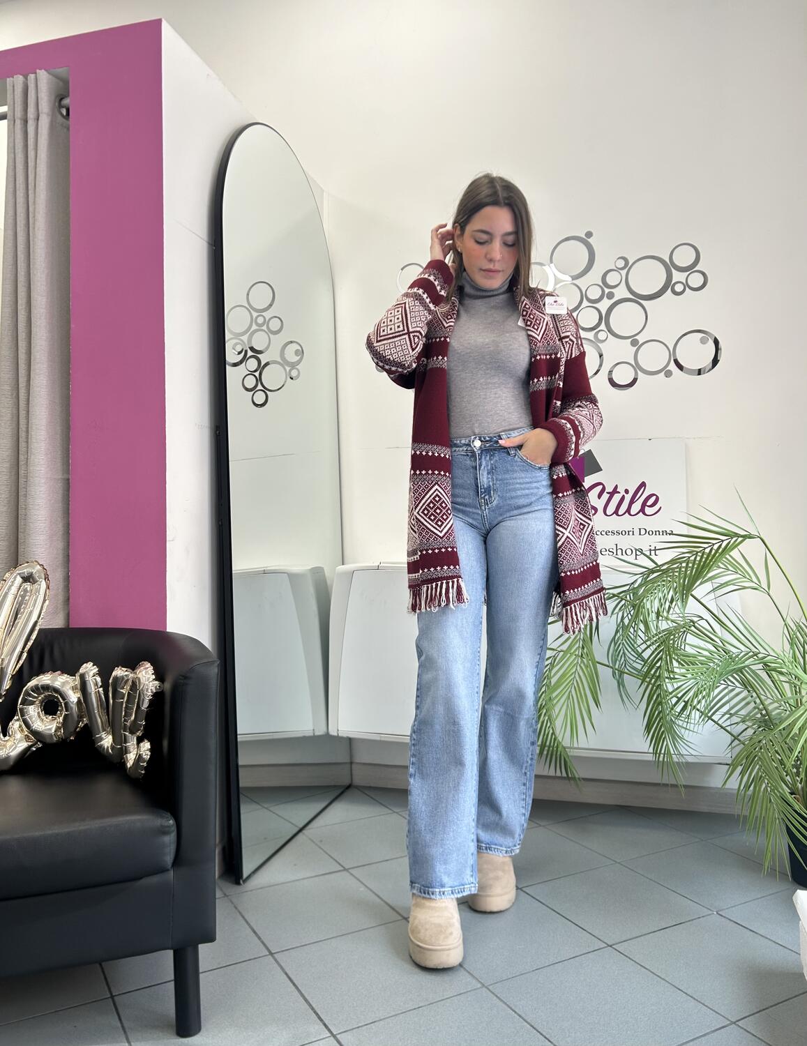 NOVITÀ Cardigan lungo a fantasia con frange