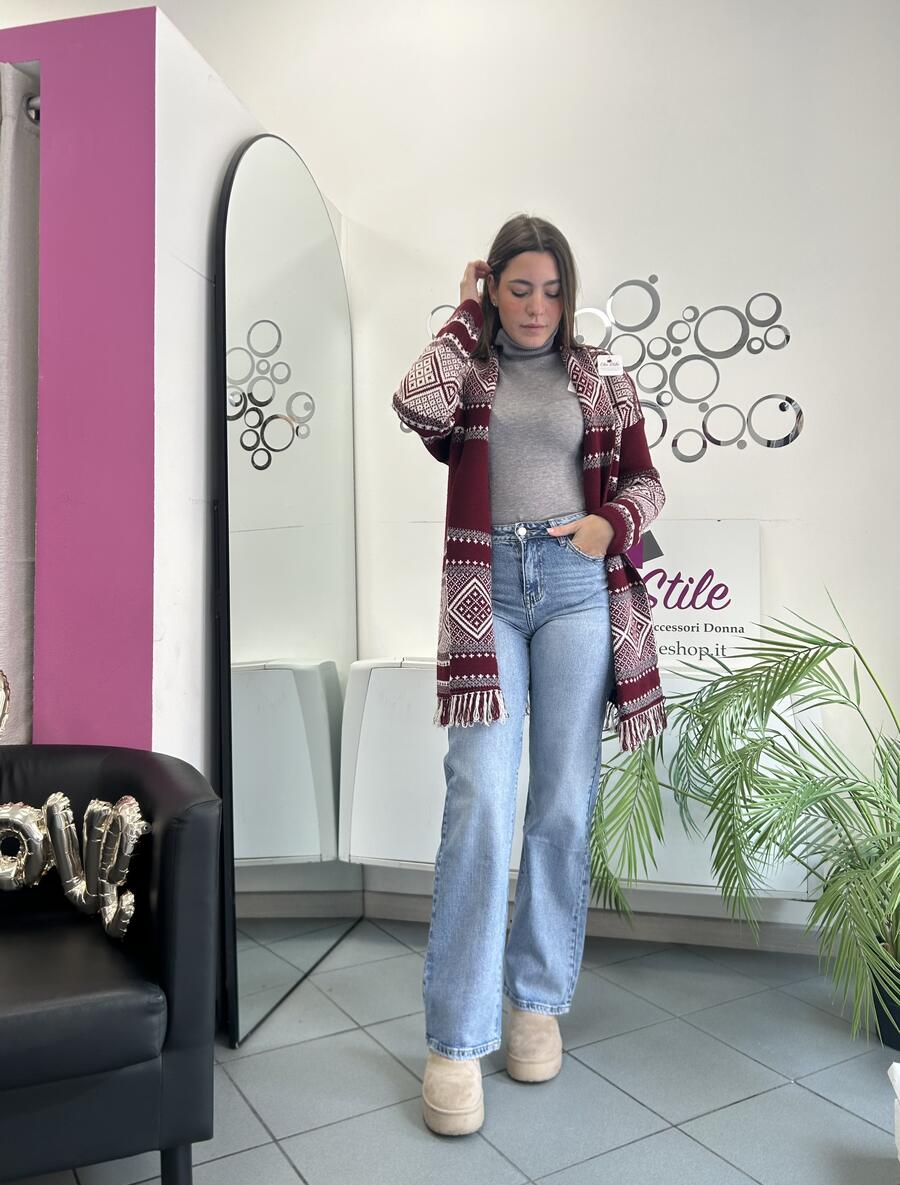 NOVITÀ Cardigan lungo a fantasia con frange