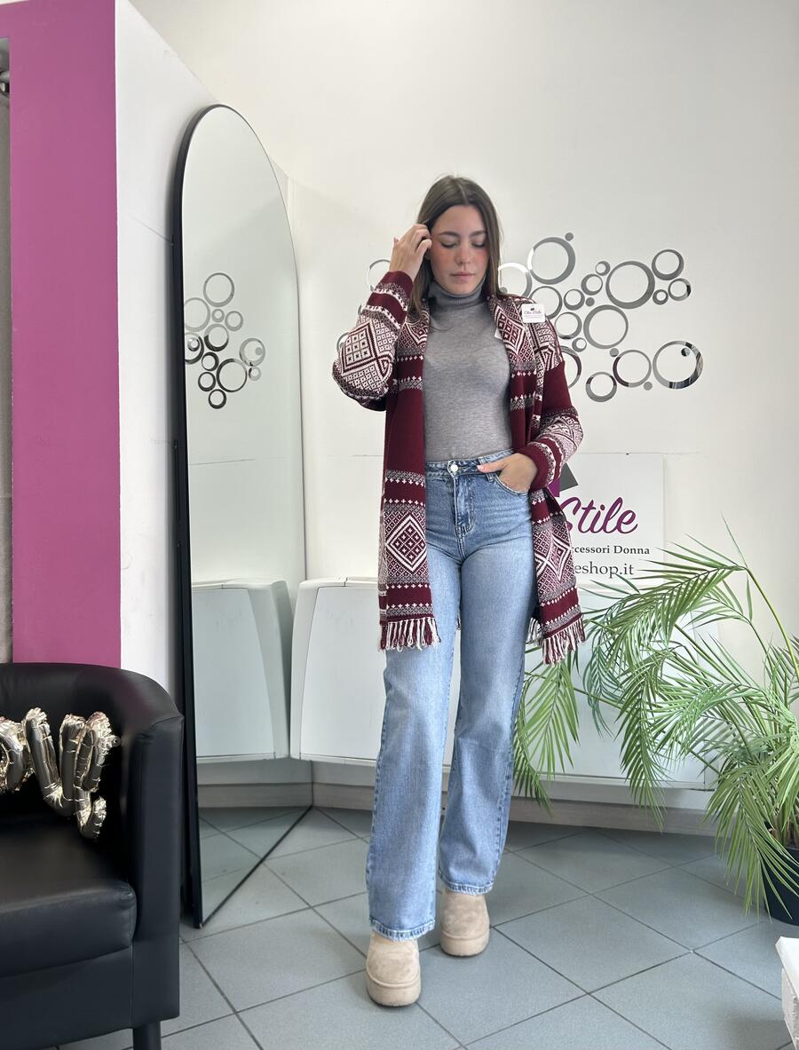NOVITÀ Cardigan lungo a fantasia con frange