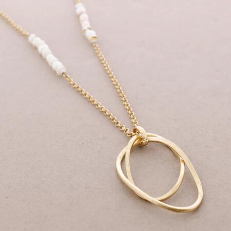 Collana Lunga Catena Perle Coltivate Pendente Metallo