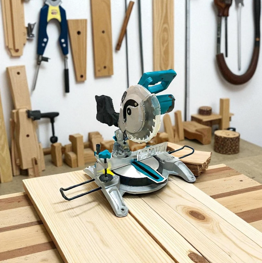 Sega Troncatrice per Legno Radiale 1300W Lama Ø210mm Taglio 0-45° 5000Giri/min