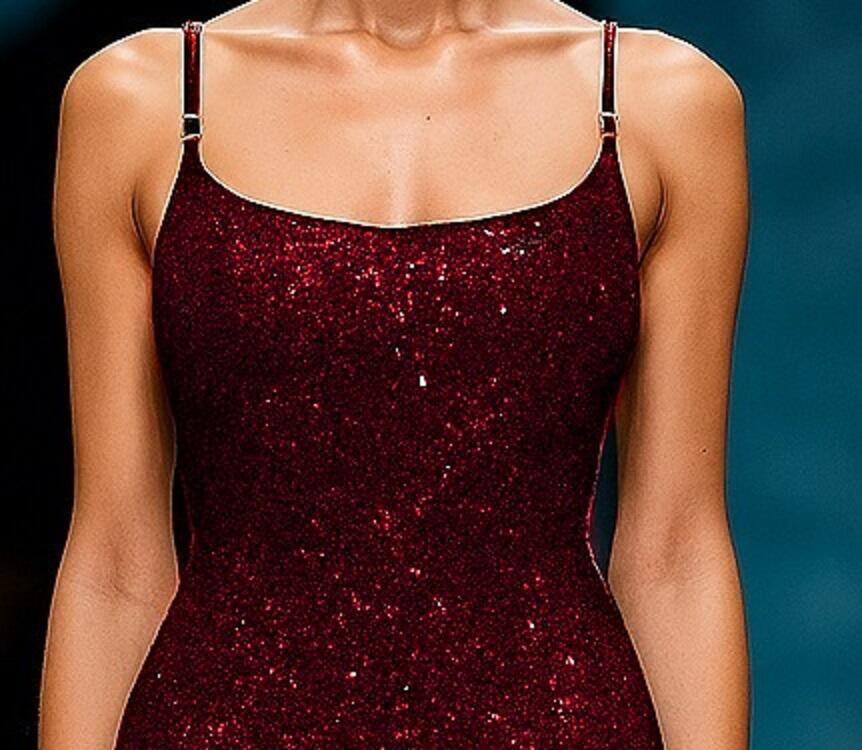 0969 Bordeaux Long dress whit micro-sequins and thin shoulder straps