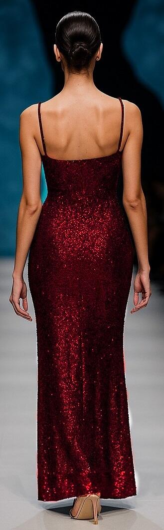 0969 Bordeaux Long dress whit micro-sequins and thin shoulder straps